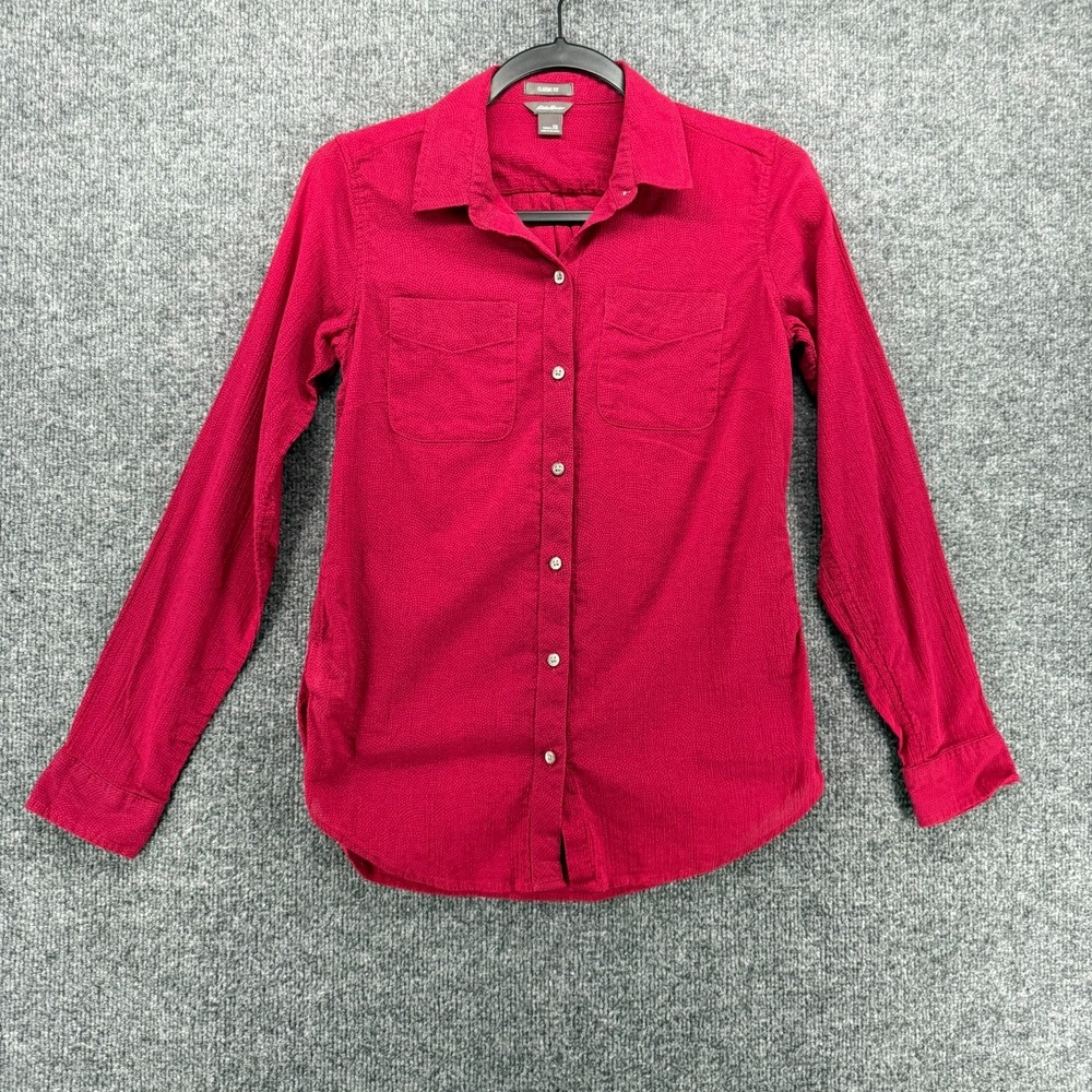Eddie Bauer Shirt Womens XS Red Button Up Classic Fit Business Casual‎ Old Money